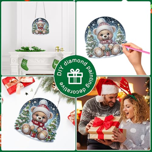 Image of AiYuanzsh 5D DIY Large Christmas Diamond Art Hanging Kits for Adults | Crystal Diamond Painting Suncatchers, Bear Doll and Christmas Tree, Wall, Window & Door Decoration, Home Holiday Gift