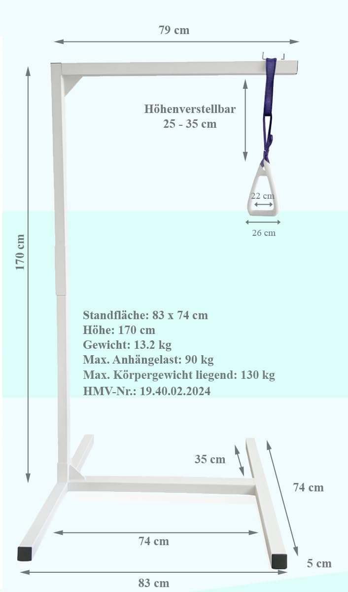 FabaCare Bettgalgen freistehend bis 130 kg Körpergewicht | mobiler Galgen für normales Bett, Krankenbett, Pflegebett | Aufrichthilfe, Bettgriff, Bettaufrichter mit Trapezgriff