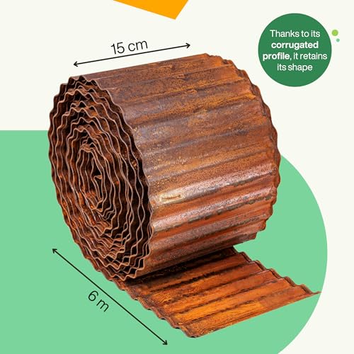 UNIGARDIA Corten Steel Lawn Edging 6 m, Metal Garden Edging 15 cm High, Easy to Install, Pre-Rusted Garden Edge Border - Image 4