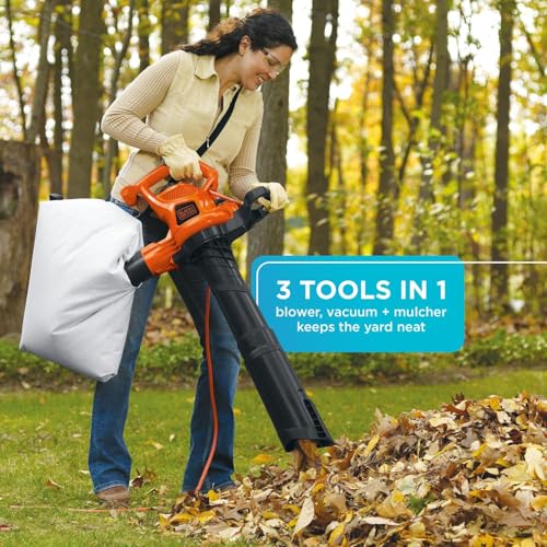 BLACK+DECKER Leaf Blower Leaf Vacuum and Leaf Mulcher 3-in-1, Electric Blowers for Lawn Care, 12 Amp, 250 MPH, 400 CFM (BV6000) - image 3