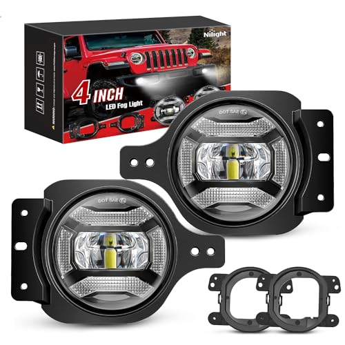 Image of Nilight 4 Inch LED Fog Lights for 2018 2019 2020 2021 2022 2023 Jeep Wrangler JL JLU Gladiator JT Sport Sahara Rubicon MOAB Round 4Inch Front Bumper Foglights with 2 Mounting Brackets