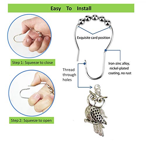 Aimoye OWL20190909 Country Shower Curtain Hooks - Rust Proof Brushed Nickel Rings With Owl Pendant Accessories Set thumb #3