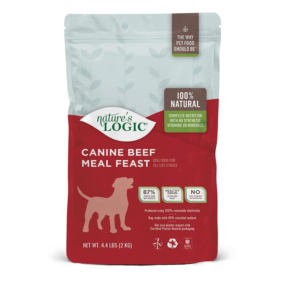 Nature's Logic Dry Dog Food - 100% Natural - No Synthetics - For All Ages, Sizes, Breeds - Free From Common Allergens, High Protein - Beef Meal Feast, 4.4lbs