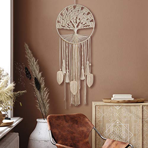 Yesmona Tree Of Life Dream Catcher, Macrame Wall Hanging Large Dreamcatcher Woven Boho Dream Catchers For Home Bedroom Nursery Wedding Decor (Feather) #TOP2