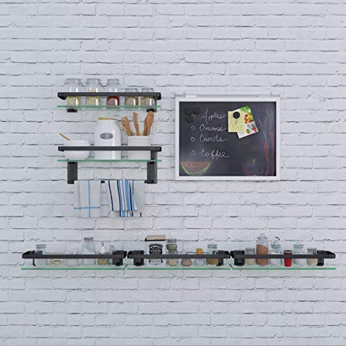 Volpone Glass Bathroom Shelf With Towel Bar 15.7In Bathroom Wall Shelves Rustproof Metal Bathroom Wall Organizer 2-Tier (Black) #TOP2