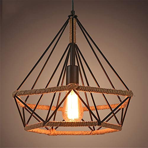 Suspension cage pyramide E27 éclairage modulable corde de chanvre loft - 5