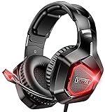 VOYEE Stereo Gaming PS4 Headset for Xbox One PC PS5 PS4, Noise Cancelling Over Ear Headphones with Mic, LED Light, Bass Surround, Soft Memory Earmuffs for Laptop Mac (Black)