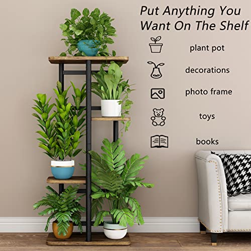 LINZINAR Plant Stand 4 Tier 5 Potted Indoor Plant Shelf Multiple Stands for Garden Corner Balcony Living Room (4 Tier 5 Potted, Black)