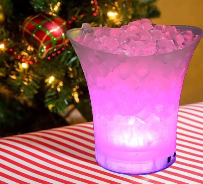 Miniatura 3 de SMETA Cubo de hielo LED de 5 litros de plástico colorido grande champán vino cubo de hielo al aire libre, varios colores cambiantes para