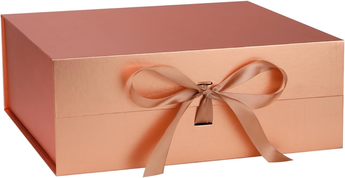 OEMVALATY Rose Gold Gift Box,16x16x6 Inches Gift Boxes with Lids for Presents with Magnetic Closure and Ribbon for Wedding,Storage,Birthday 16x16x6 Inch-Rose Gold-Pack of 1