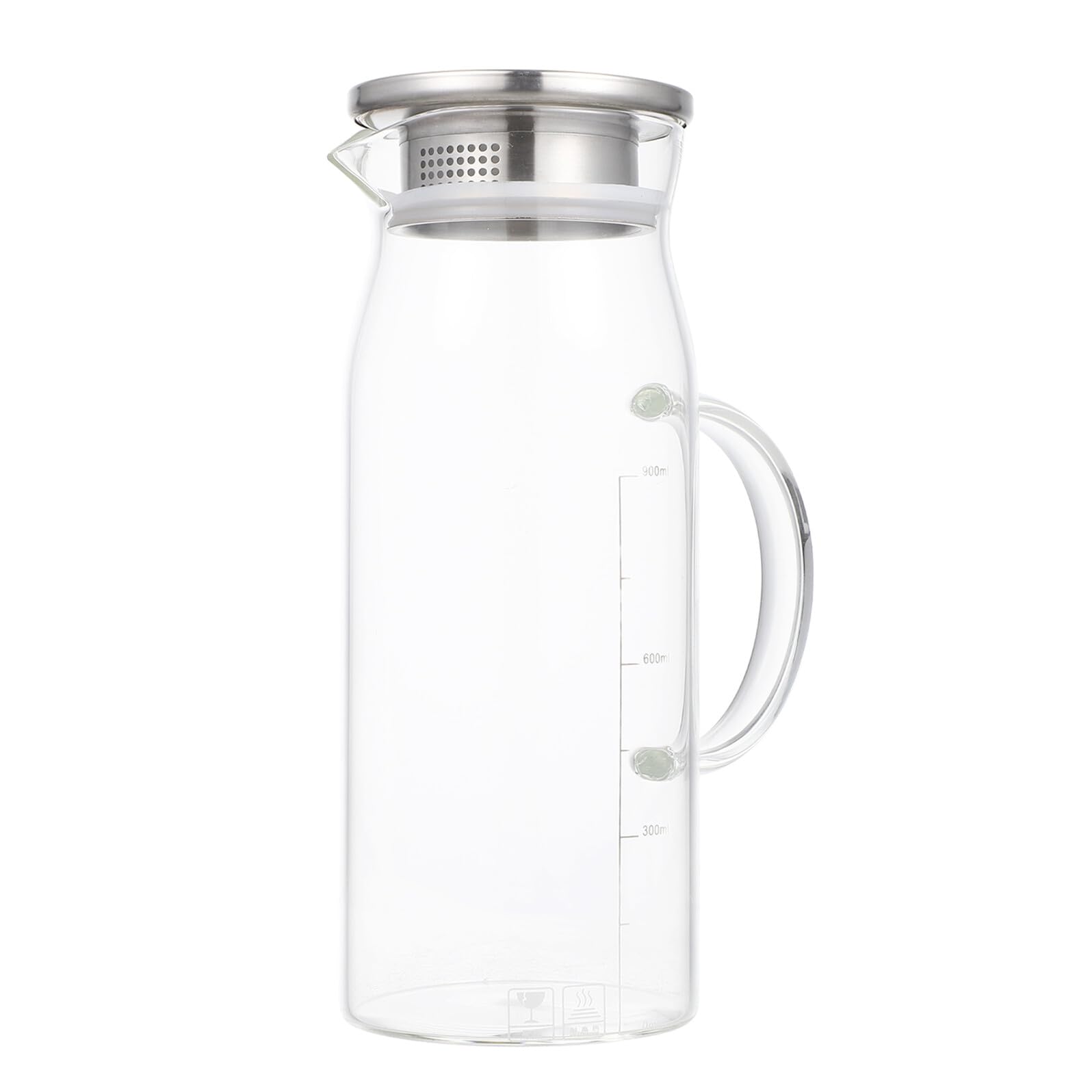 Hitzebeständiger Glas Wasserkrug 1200ml mit Edelstahl Deckel für Wasser | Geeignet für Eistee und Saft, Schlichtes Praktisches Design, Leicht zu Verstauen, für Zuhause