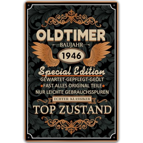1946 Geschenk 80 Geburtstag Mann, Blechschild Oldtimer 1946 Special Edition, lustiges Schild 80 Geburtstag als Geburtstagskarte, Geburtstagsgeschenk für Mann, Bruder, Freund, Vater, Opa, Ehemann