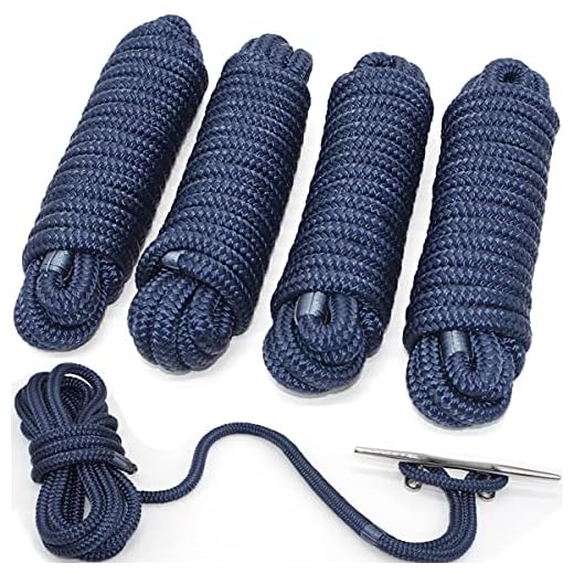 INNOCEDEAR Double-Braided Nylon Dock Line-1/2 x 20' ( Eyelet: 12 inch, 4 Pack Navy Blue,Professional Boat Rope).Hi-Performance Marine Boats Mooring Rope Dock Line