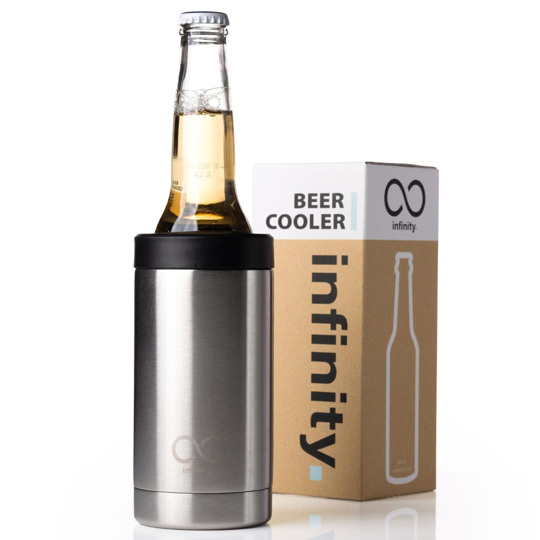 ∞ Infinity Beer Cooler | Built in Bottle Opener | 3-in-1 Design (Cooler, Tumbler and Flask) | Fits Bottles and Cans | Long Lasting Cooling | Luxury Drinks Cooler (Pearl Grey)