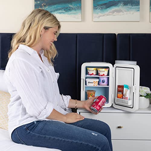 Image of Cooluli 10L Mini Fridge for Bedroom - Car, Office Desk & Dorm Room 12v Portable Cooler Warmer Food, Drinks, Skincare, Beauty Makeup AC /DC Small Refrigerator with Glass Front, Fractal Pink