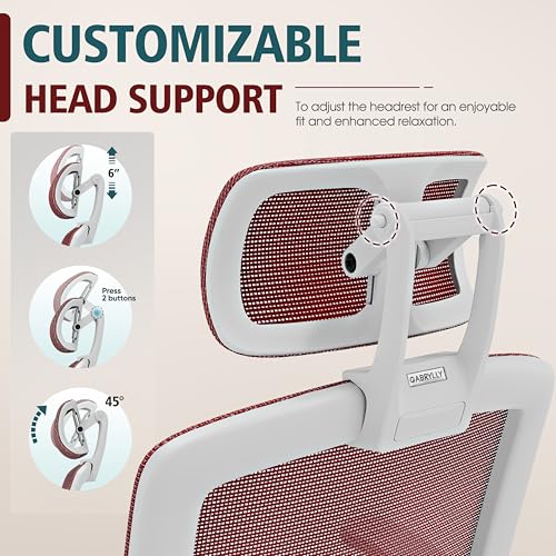 Image of GABRYLLY Ergonomic Office Chair, High Back Home Desk Chair with Headrest, Flip-Up Arms, 90-120 Tilt Lock and Wide Cushion, 300LBS Mesh Chairs for Man Woman, White Task Chair(Red,GY01WR)