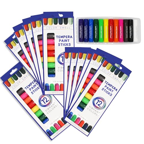 Color Swell Bulk Paint Sticks 144 Count - 12 Packs with 12 Colors Each - Perfect for Kids Classrooms Parties Students Donations Party Favors - Bulk Paint Sticks