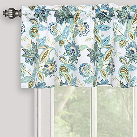 Inselnwald Summer Floral Valances for Windows, Multicolor Jacobean Flower Room Darkening Rod Pocket Small Curtains for Kitchen Cafe Living Room Bathroom 52" x 18", Turquoise Blue/Green Cover