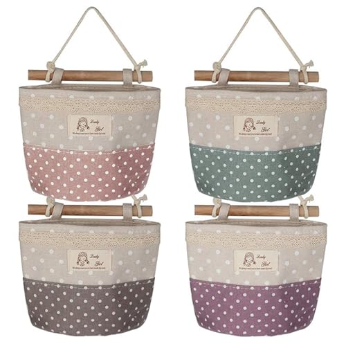 DDFF 4 Piezas Bolsa Colgante de Almacenamiento en Lino y Algodón para Pared - Organización de La Cocina, El Baño, La Oficina