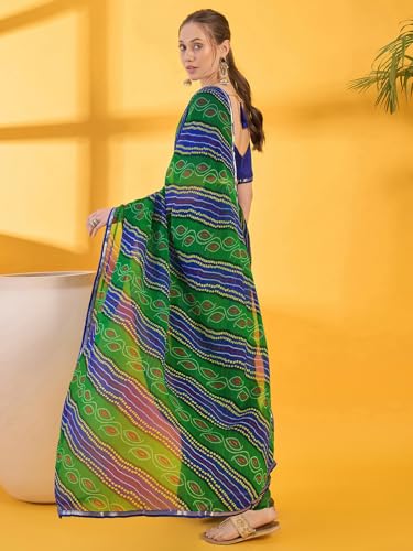 Image of SIRIL Women's Printed Chiffon Saree with Unstitched Blouse Piece