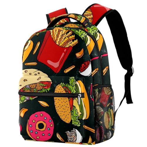 Sac à dos d'école pour filles et garçons avec motifs de frites multicolores