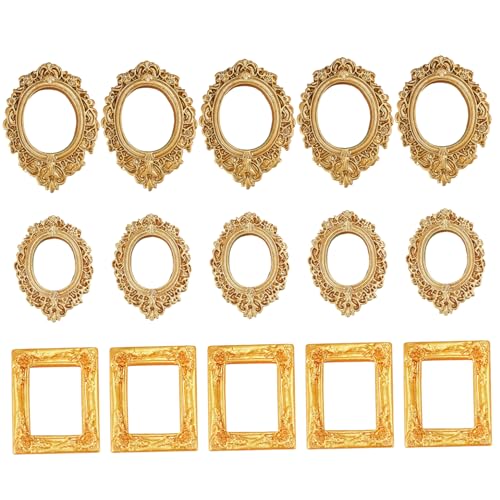 15 Marcos de Fotos en Miniatura, Mini Marcos Dorados Vintage para Accesorios de casa de muñecas, Accesorios de fotografía y decoración de refrigeradores