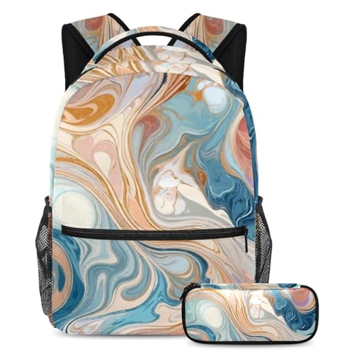 Sac à dos marbre coloré 2 pièces grand format pour la rentrée scolaire