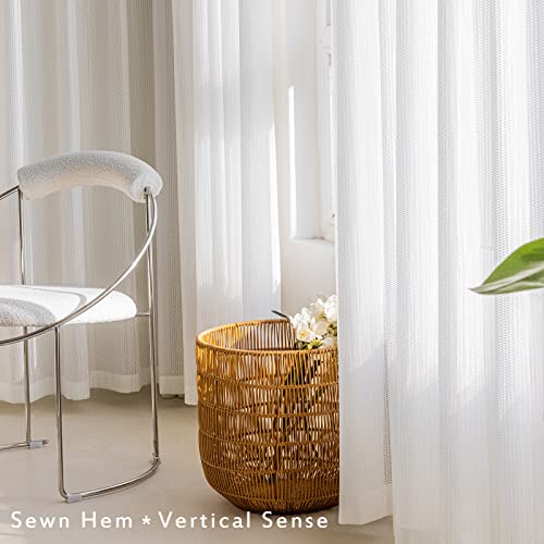 Jsfly Jacquard 2 Panels Sheer Curtains 96 Inches Long, Semi Sheer Grommet Solid Casual Soft Voile Drapes With Light Filter Window Treatments For Bedroom Living Room, White, 52" W X 96" L #TOP3