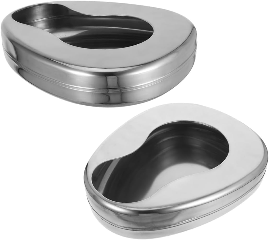 2pcs Stainless Steel Bedpans for Bedridden Patients, Elderly Male and Female Urinals, Spill-Resistant Portable Metal Bed Pan for Home and Hospital Use