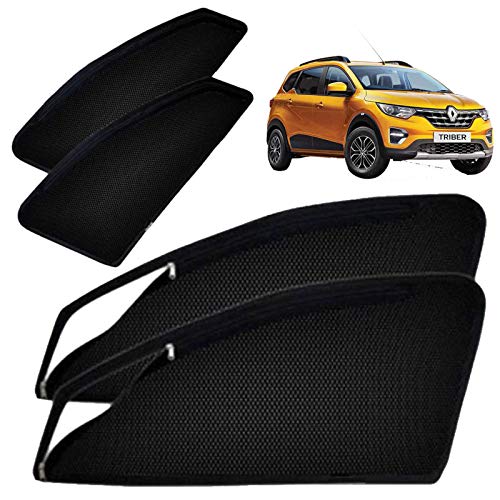 Image of Autofact Magnetic Car Sunshades Compatible with Renault Triber (Set of 4) - Easy Installation, UV Protection, Keeps Car Cool (Front 2 with Zippers for Easy Access, Rear 2 Without Zippers)