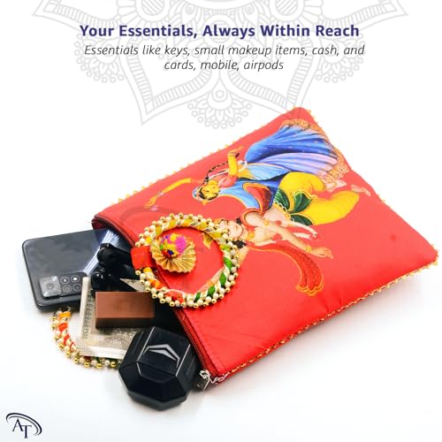 Image of Women Potli Bags Pack of 24 | Gifting Potli with Zip & Bangle Handle | Traditional Shagun Return Gifts Potli for Mehandi, Haldi, Baby Shower, Wedding, Sangeet (Radha Krishna)