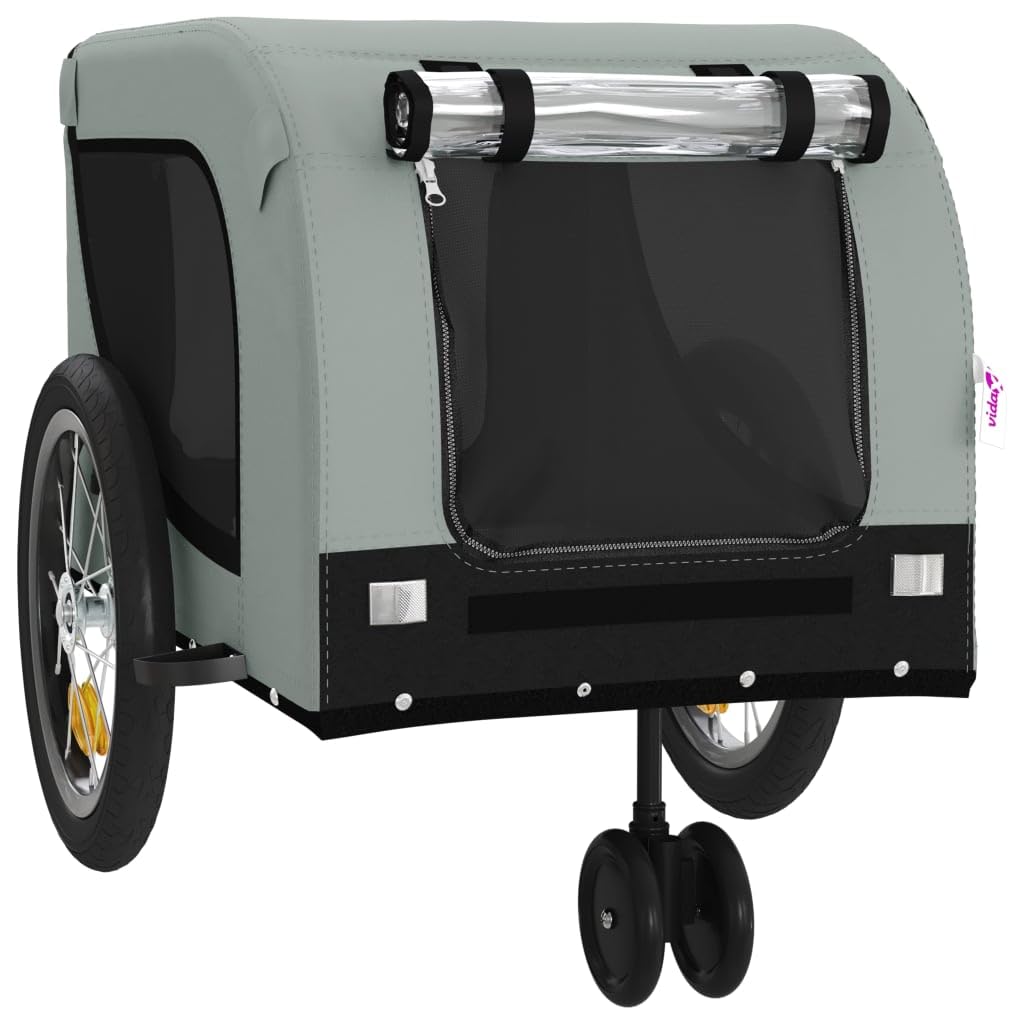Homgoday Remolque de bicicleta para animales gris y negro Oxford y hierro, mueble carro para perro, carro para bicicleta, carro para perros, transportín perro bicicleta modelo 94021