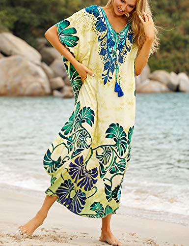 Image of Eddoyee Loose Beach Kaftan Dresses for Women Caftan Swimsuit Cover Up