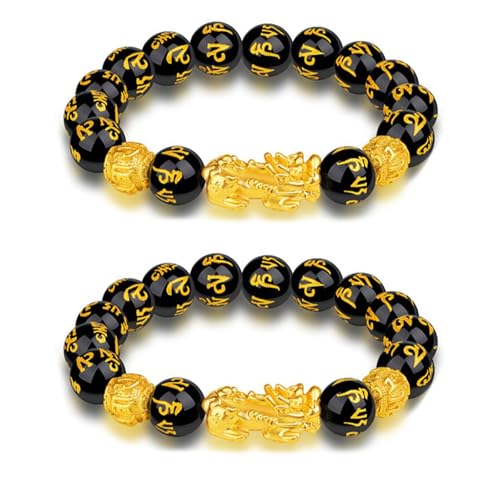 Image of Feng Shui Pixiu Bracelet, Black Obsidian Beaded Bracelet for Men Women
