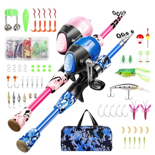 Gamashino Kids Fishing Pole Set - 2Pack Rod and Reel Combo Kit with...