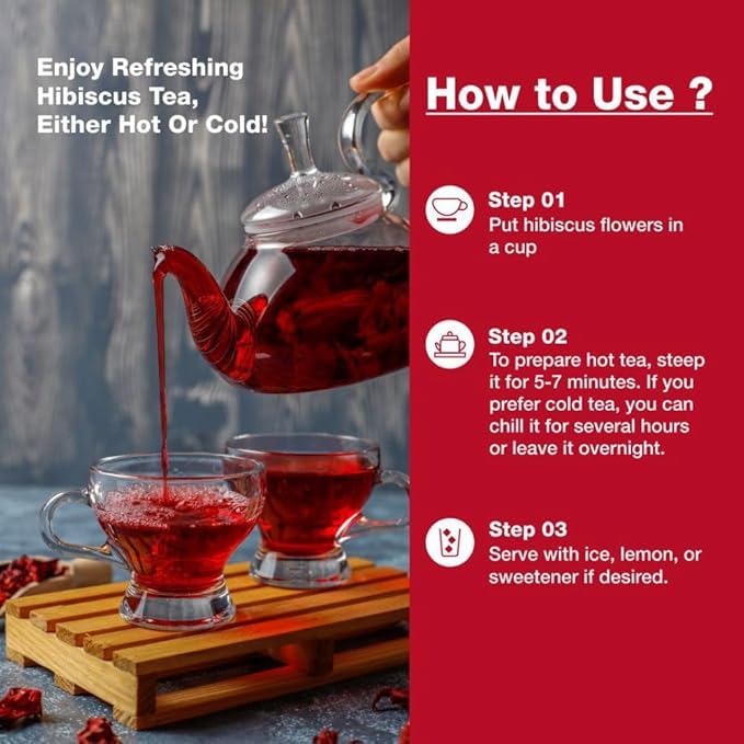 Image of Teaaza Organic Hibiscus Flower Tea For Stress, High Blood Pressure Control And Hair Growth - Caffeine Free Tea | 50 Grams (Pack of 1)