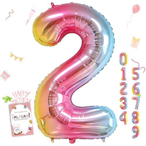Image of 40 Inch Rainbow Gradient 2 Balloon for 2nd Birthday Decorations