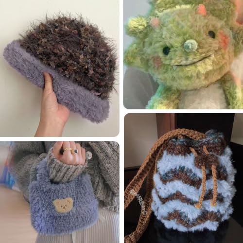 Image of NICEEC 2 Skeins Soft Faux Fur Yarn 70yds,3.53oz- 34#Purple | Crochet & Knit, DIY Project Starter Kit,Handbag,Sun Hat,Shoes, Shopper Bag