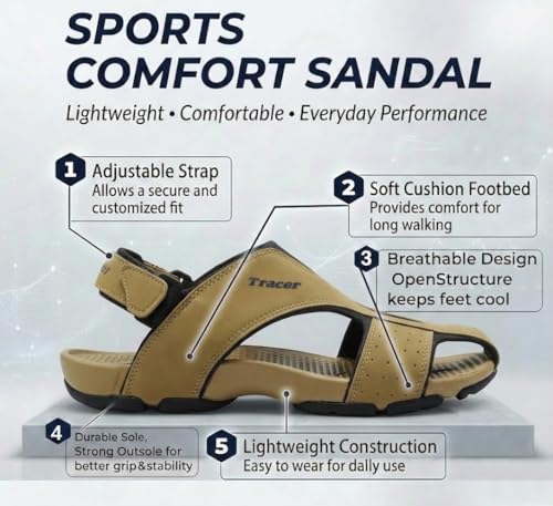 Image of TRACER Causal Sandals for Men's, Stylish & Comfortable, Eva with Rubber Randal Sole, Knitted Upper Lightweight & Breathable, Closure Velcro, Stylish Sandal, Size - 6 to 11