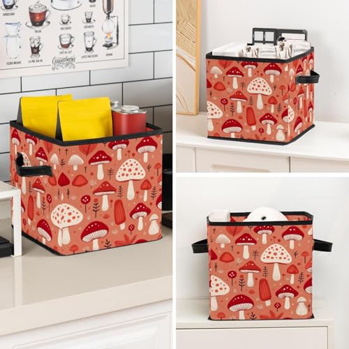 Grand bac de rangement cube boîte pliable et durable motif champignon - 8