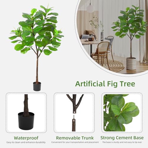 GarveeHome Artificial Fiddle Leaf Fig Tree 5.8ft Tall with 65 Decorative Leaves, Fake Fig Silk Tree in Pot, Artificial Tree in Plastic Pot for Home Office, Living Room, Corner Decor Indoor