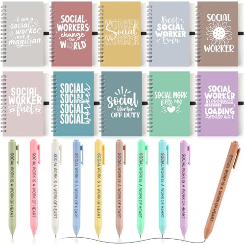 Resurhang ソーシャルワーカーへの感謝のギフト20点セット インスピレーションを与えるノートとボールペン付き ソーシャルワーク月間ギフト 女性 男性 ボランティア 同僚 退職 (マルチカラー)