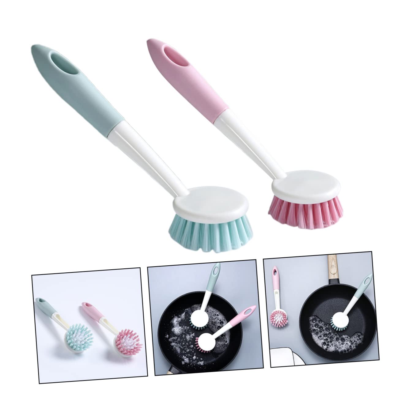 Beavorty Juego De 3 Cepillos para Fregar Platos con Mango para Cocina Cepillos para Fregar Ollas Y Estufas Suaves para El Revestimiento De Ollas Fácil Almacenamiento 2 Unidades X 3