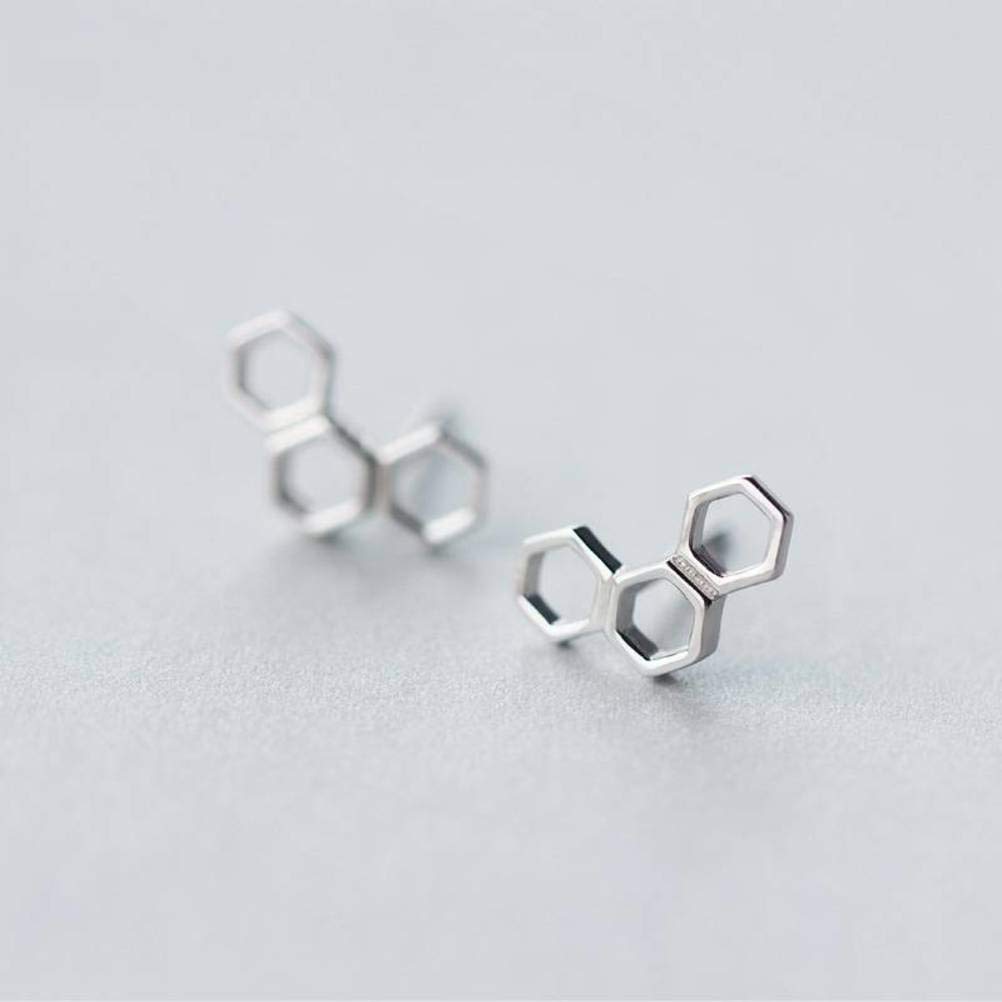 IUokLU Earrings for Women, S925 Silver Earrings Female Korean Fashion Sweet Hexagon Earrings Simple Geometric ShapeOne pair Fashion accessories