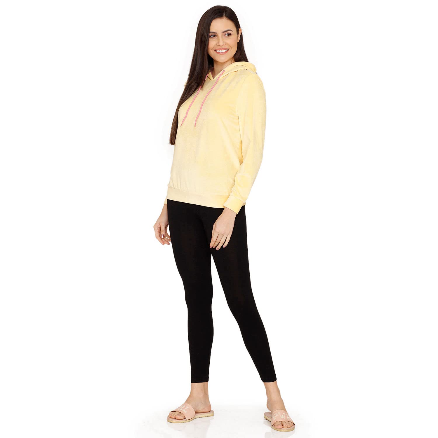 Zivame Midnight Magic Ribbed Velour Knit Poly Sweatshirt for Women - Golden Haze 3