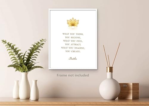 Miniatura 7 de Póster artístico en lienzo con cita de Buda, con texto en inglés «What You Think You Become», decoración de flor de loto, citas inspiradoras,