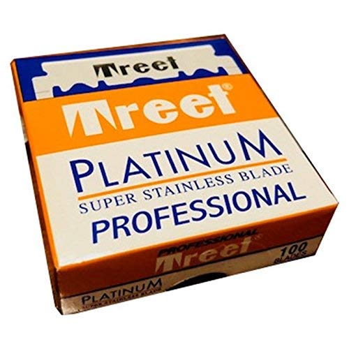 Lâminas de barbear de fio único Treet Platinum Professional, pacote com 100 unidades