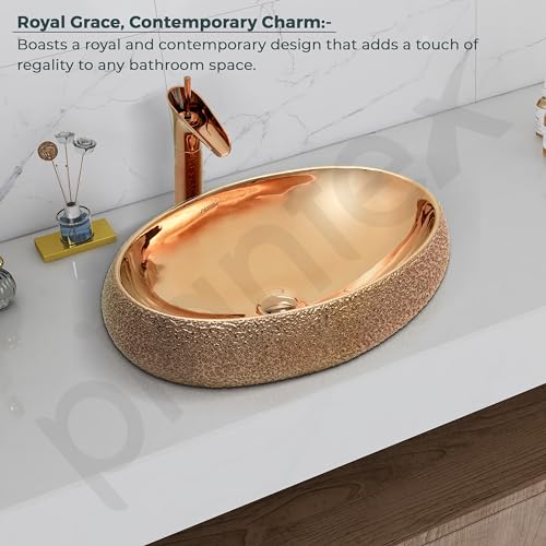 Image of Plantex Ceramic Wash Basin for Bathroom /Vessel Sink /Countertop Washbasin - Indo-European Collection (Rose Gold, 22 x 15 x 6 Inch)