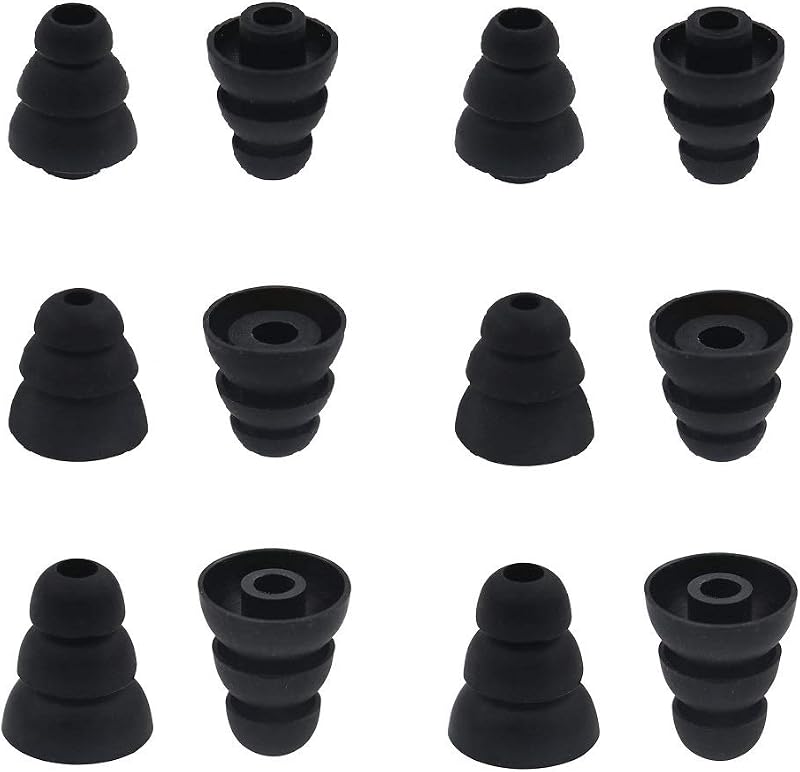 6 Pairs Replacement Triple Flange Conical Ear Tips Earbuds Eartips Silicone Buds for Most in Ear Headphones (Sony Senso Powerbeats Jaybird etc.) Black [S/M/L 3 Size] (3flange Tips 3)