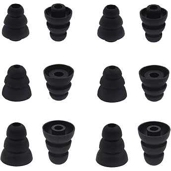 6 Pairs Replacement Triple Flange Ear Tips Silicone Tapered Ear Tips for Most In-Ear Headphones Sony Senso Powerbeats Jaybird etc Black [S/M/L 3 Size] 3 Flange Tips